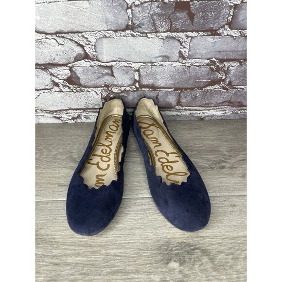 Sam Edelman Frances Blue Suede Leather Slip On Scalloped Flats Women Sz 9M US/39 - Picture 13 of 16